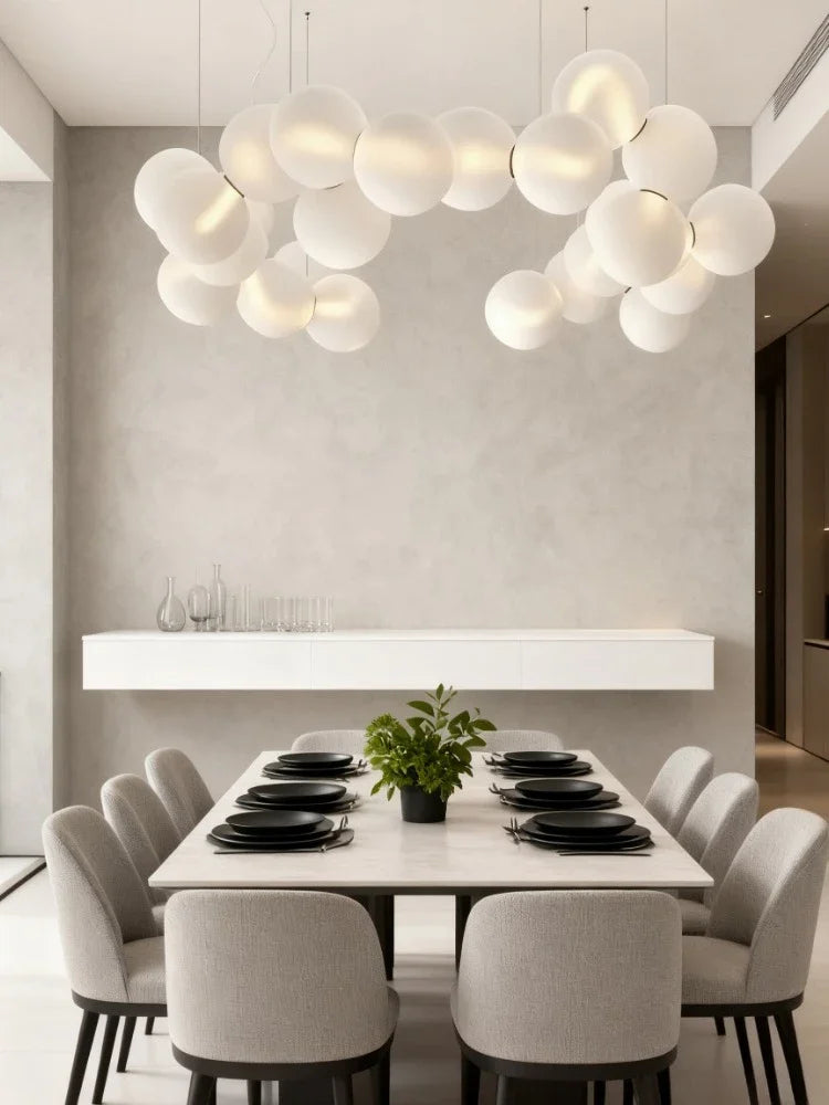 SANDYHA French Style Acrylic Ball Pendant Lights Creative Hanging Chandelier LED Lamps for Living Room Dining Table Modern Home