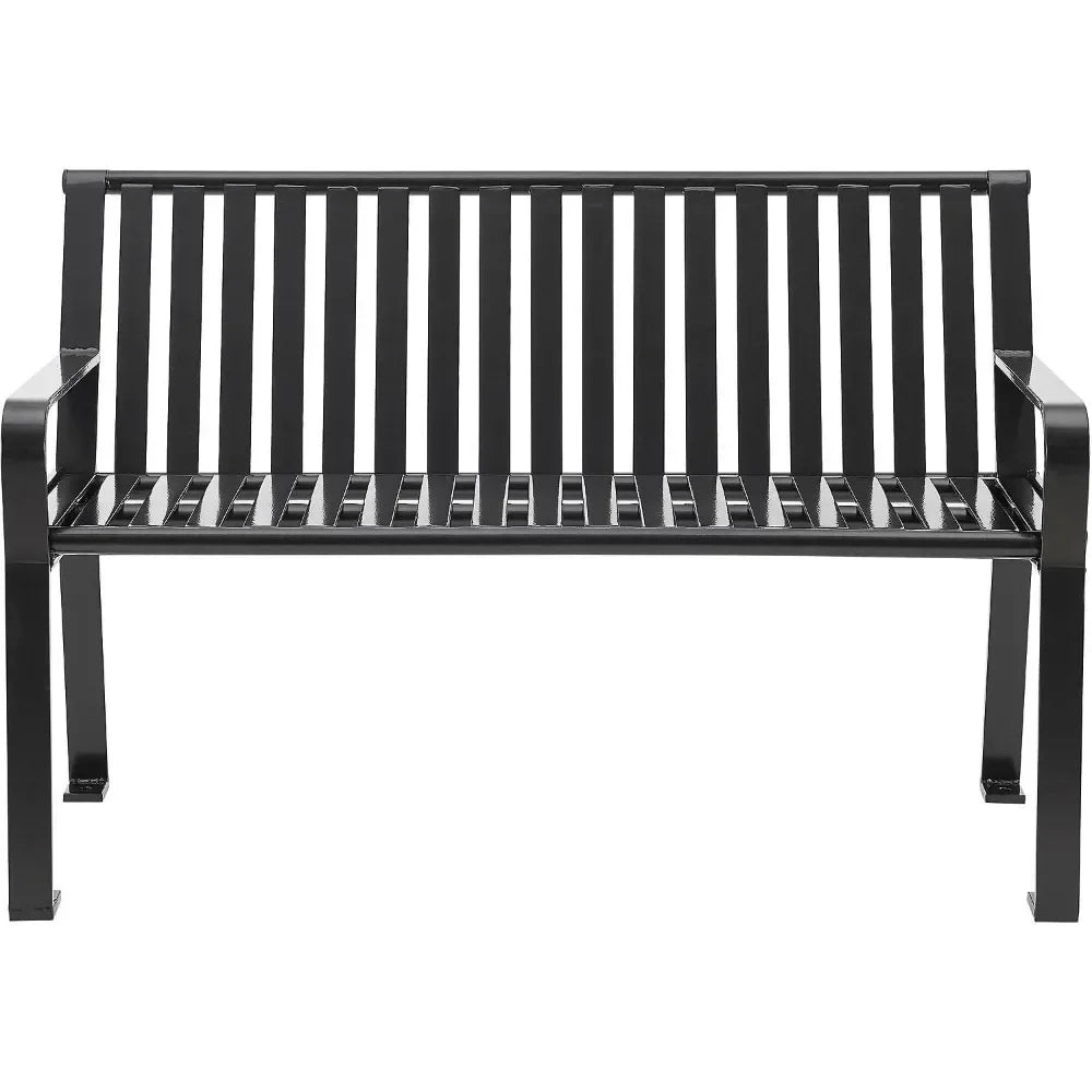 Four Ft Outdoor Park Bench, With Back Vertical Steel, 600 Lbs Capacity Black, Unassembled Heavy Duty Commercial