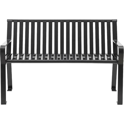 Four Ft Outdoor Park Bench, With Back Vertical Steel, 600 Lbs Capacity Black, Unassembled Heavy Duty Commercial
