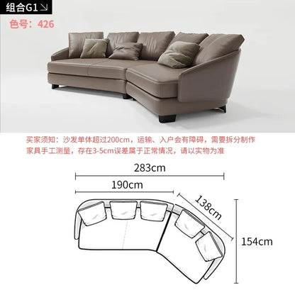 Designer Curved Leather Sofa Italian Cowhide Light Luxury Brands High-End