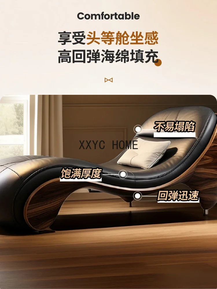 Nordic Light Luxury Single Lazy Leather Sofa Design Can Sit and Lie Leather-Covered