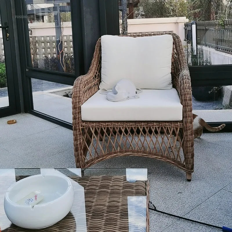 Outdoor PE Rattan Garden Chairs Balcony Courtyard Garden Waterproof Sofa Chairs Outdoor Terrace Leisure Chair Outdoor Furniture