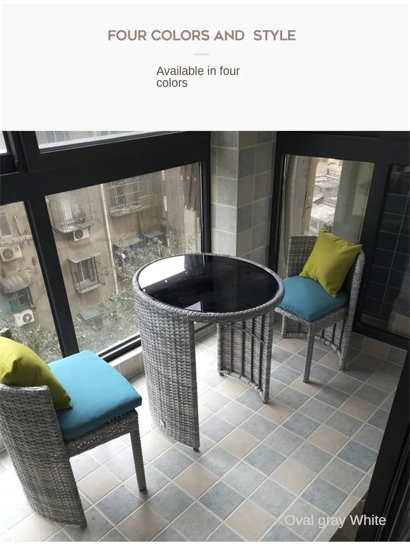 Balcony Rattan Garden Furniture Set 3-piece Courtyard Terrace Outdoor Round Table and Chairs Patio Leisure Table and Chairs B