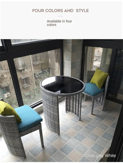 Balcony Rattan Garden Furniture Set 3-piece Courtyard Terrace Outdoor Round Table and Chairs Patio Leisure Table and Chairs B