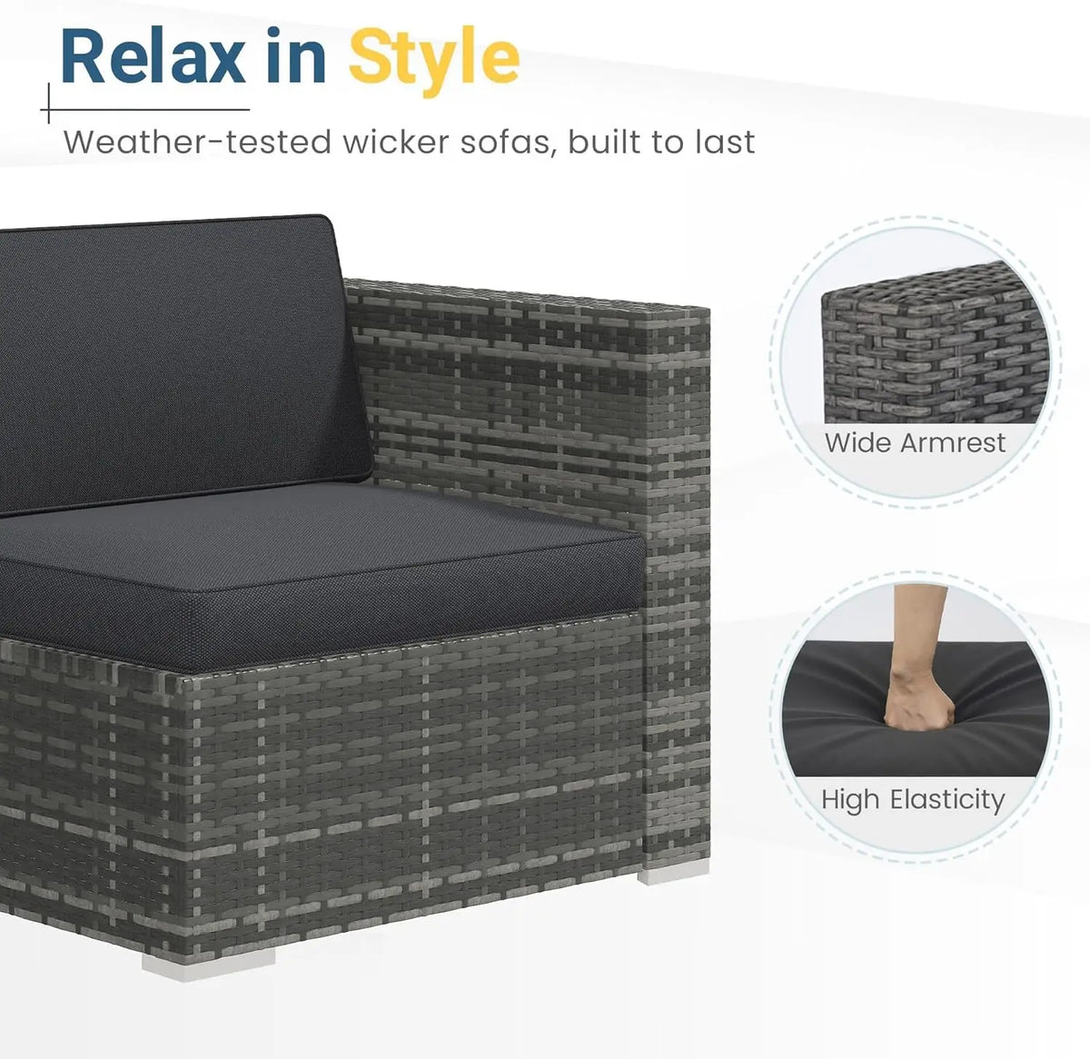 [New Arrival!]5-Pieces Outdoor Patio Furniture Set, All Weather Wicker Rattan Sectional Sofa, Patio Conversation Set with Cushio