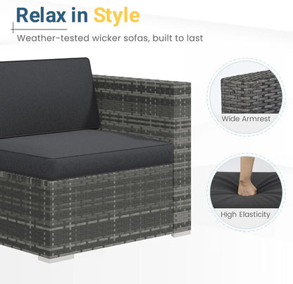 [New Arrival!]5-Pieces Outdoor Patio Furniture Set, All Weather Wicker Rattan Sectional Sofa, Patio Conversation Set with Cushio