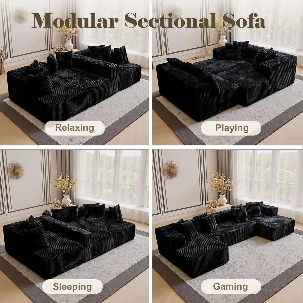 130'' U Shaped Couched for Living Room, Cloud Modular Sectional Couch with 2 Chaise Lounge, Modern Minimalist Upholstered Sofa