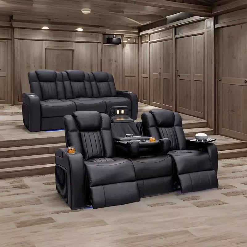 Luxury Theater Furniture Black Color 3seater Electric Cinema Sofa Home Theater Sofa Cinema Living Room Recliner Sofa Chair