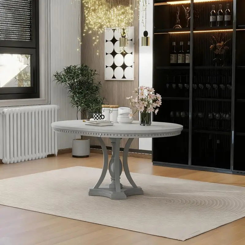 Extendable Oval Dining Table 42"-58" for Kitchen & Dining Room in Antique Gray Oak Finish