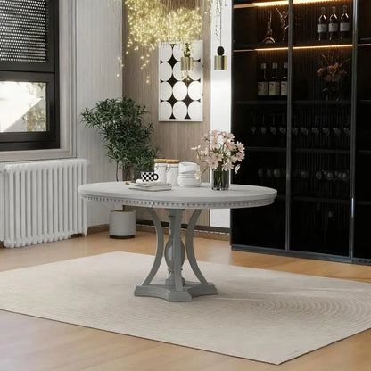 Extendable Oval Dining Table 42"-58" for Kitchen & Dining Room in Antique Gray Oak Finish
