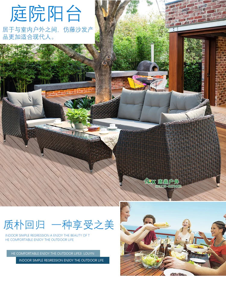 Leisure Courtyard Garden Sofas Outdoor Simple Homestay Coffee Table Garden Sofa Terrace Pe Rattan Furniture Sofá Exterior MHHYSF