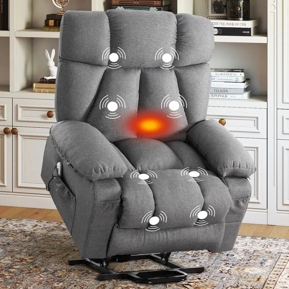 Power Lift Recliner Chair for Elderly, Big and Tall Lift Chair with Massage and Heat for Living Room, Fabric Electric Recliner