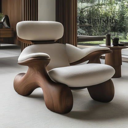 Solid wood art leisure chair designer soft decoration creative special-shaped reception chair  lazy chair