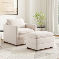 Corduroy Armchair with Ottoman Set, Accent Chair & Footstool, High-Quality Foam, Easy 15-Min Assembly, for Living Room, Bedroom