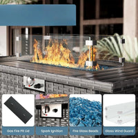 7 Piece Patio Furniture Set with Fire Pit Table, Outdoor Sectional Conversation Sets Wicker Rattan Sectional Sofa with Coffee Ta