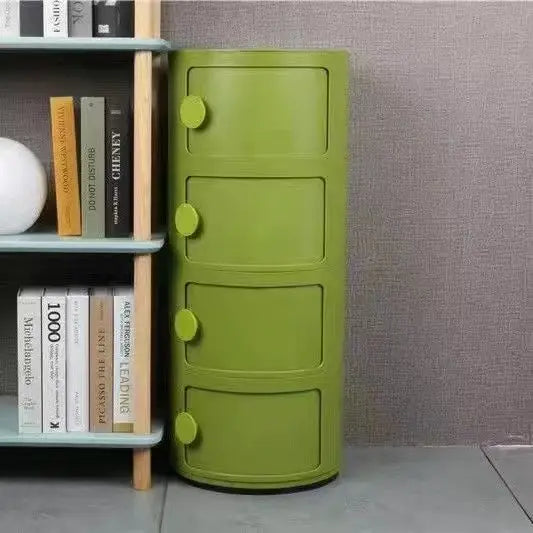 Plastic Round Nightstand Bedside Table Cabinet with Sliding Doors Round Storage Bedside Cabinet Nightstand  for Living Bedroom