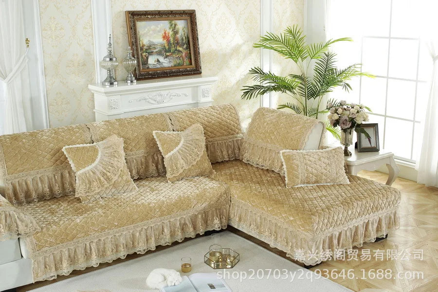 New Model European-style Thick Diamond Velvet Sofa Cover Four Season Universal Anti Slip And Dustproof Solid Color Sofa Cushion