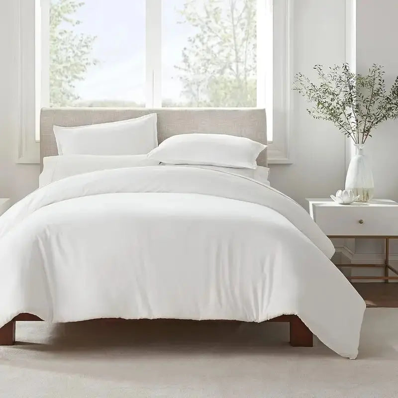 Serta Simply Clean Pleated Duvet Cover King Size, 3-Piece Set with 2 Pillow Shams, Wrinkle-Resistant, Easy Care, Hotel Luxury Be