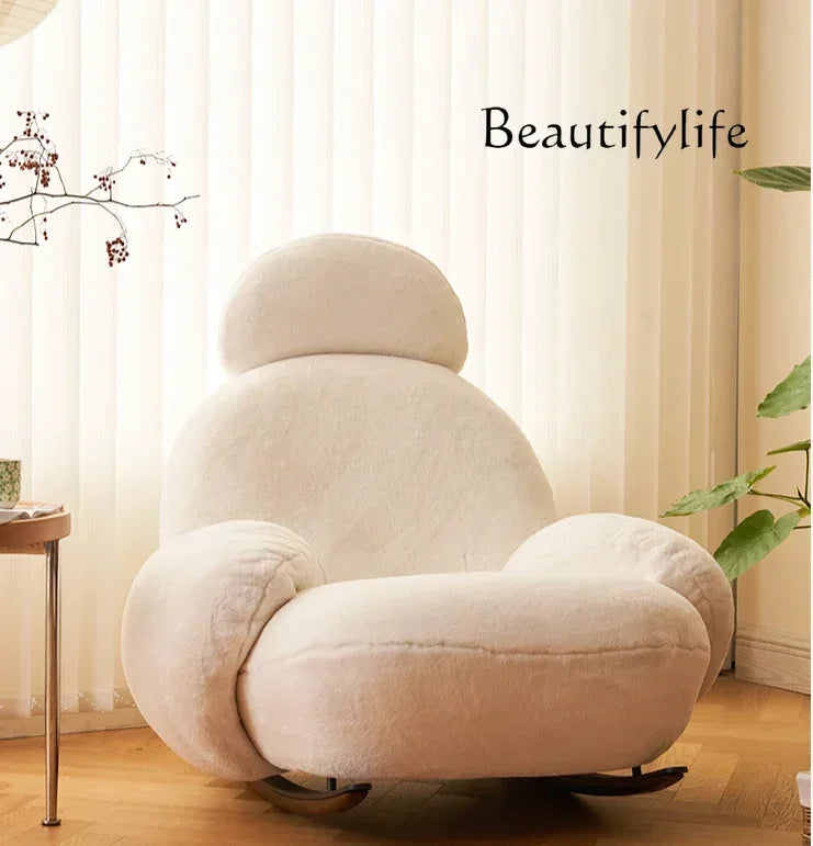 Rocking recliner Nordic balcony lazy leisure sofa living room single large white chair light luxury rocking chair