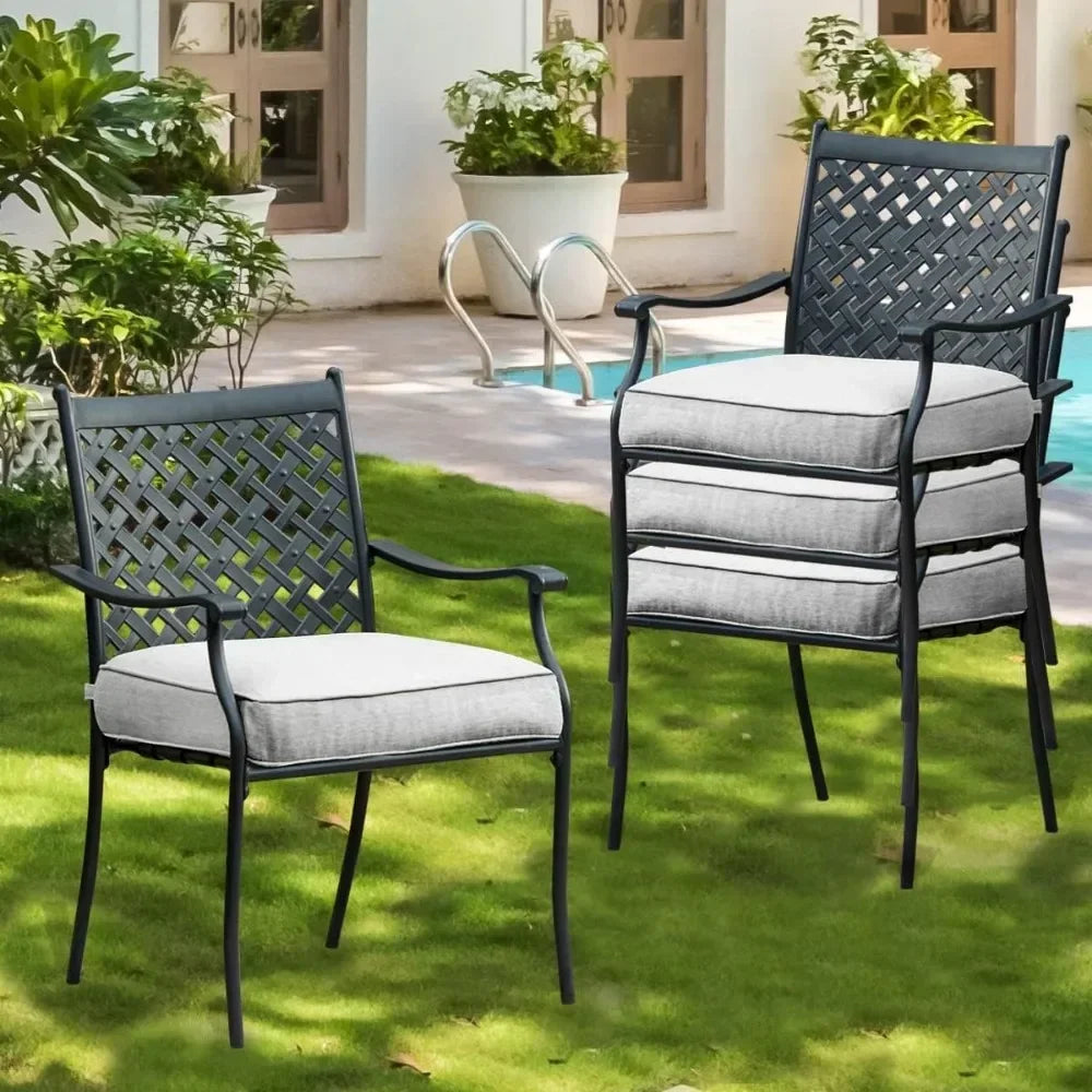 Metal Dining Chair Indoor Outdoor Use Patio Dinning Chairs Set,Dining Bistro Cafe Side Metal Chairs Set of 4 with Arms and Seat