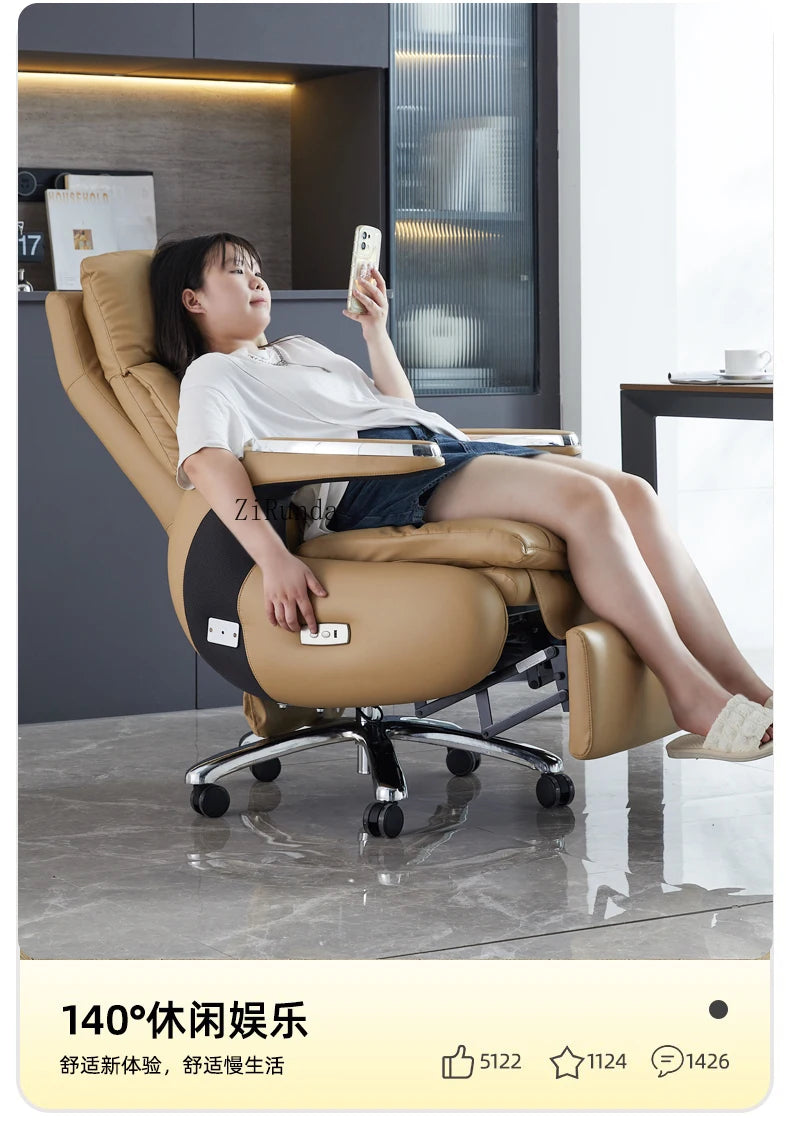 Electric boss chair leather office high-end reclining computer chair home nap multi-functional luxury chair