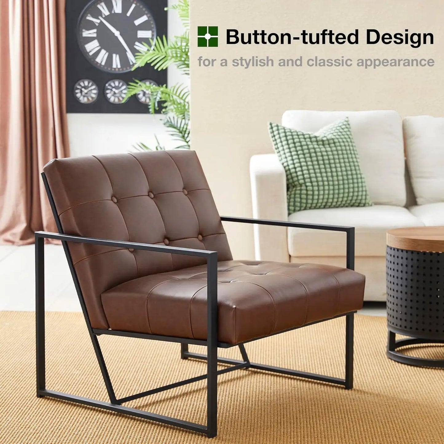 Mid Century Modern Accent Chair, Modern Living Room Chairs with Durable Metal Frame,PU Leather Cushioned, Reading, Customized
