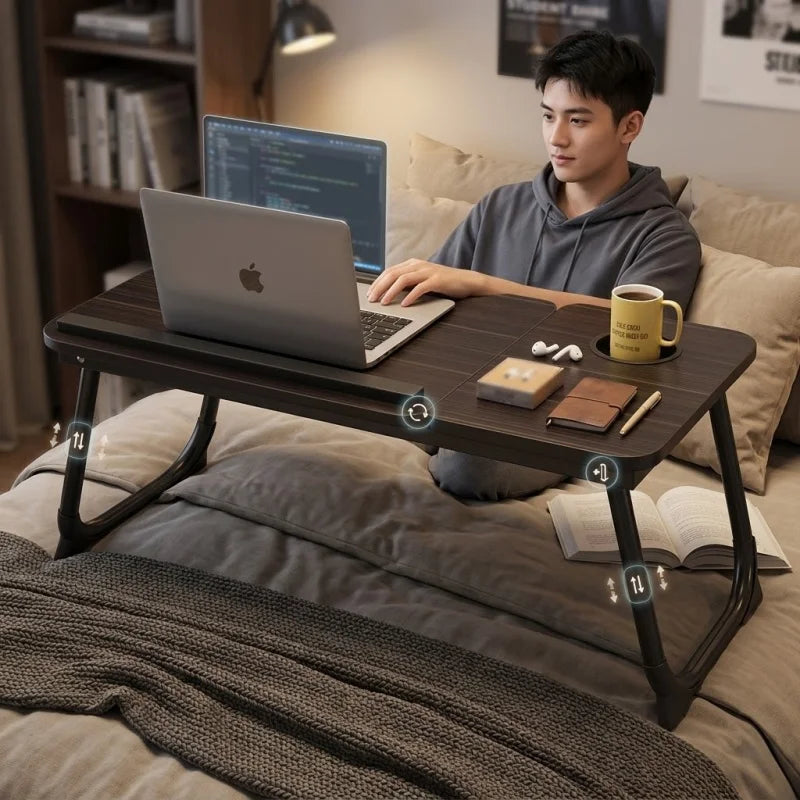 Ergonomic Lazy Computer Desk Integrated Foldable Design Height Adjustable Compact Practical Home Office Table Black