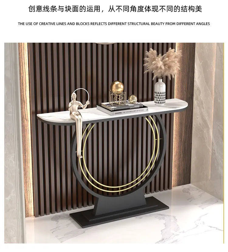 Light luxury entrance table, modern simple narrow case against the wall, aisle corridor decoration, golden end view table, entra