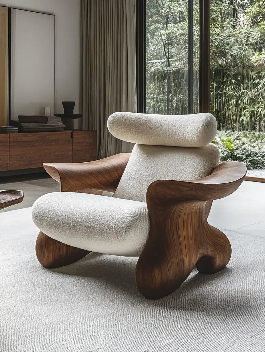 Wind solid wood art soft decoration creative special-shaped single leisure chair designer sofa chair balcony lazy chair
