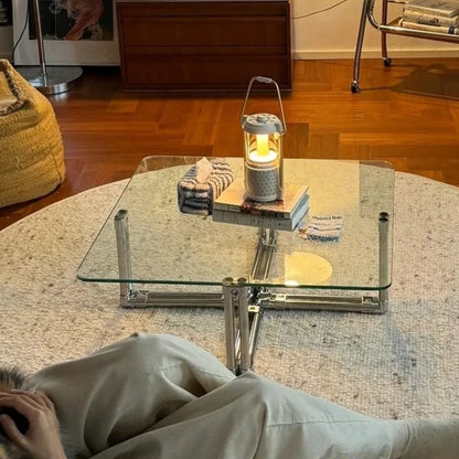 Retro Glass Coffee Table, Square Mid-Century Accent Table, Living Room Home Decor Furniture Side Tables