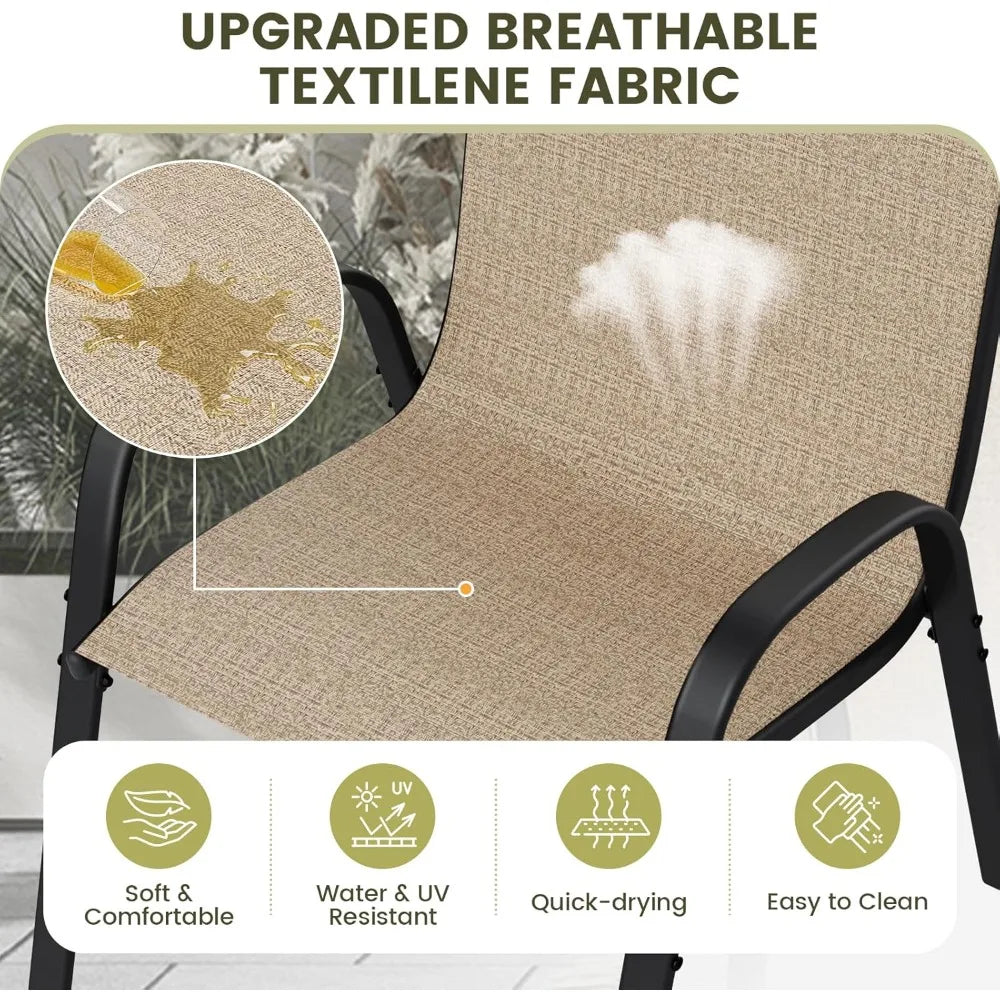 Patio Chairs Set of 4, Stackable Outdoor Dining Chairs with High Back, Breathable Textilene Fabric Outdoor Chair All Weather