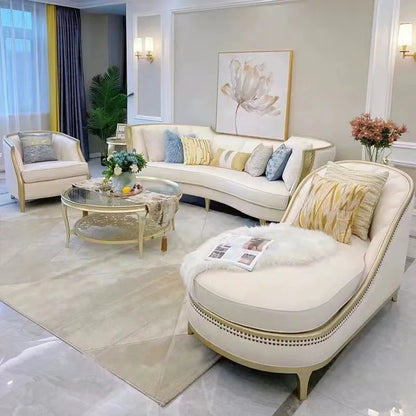 American light luxury solid wood sofa living room combination French fabric sofa simple European small apartment Internet celebr