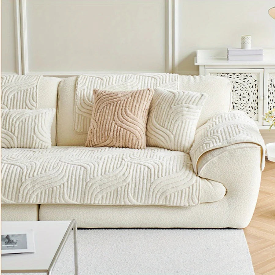 1pc Velvet Sofa Cover Crream Style Striped Sofa Towel Non-slip Sofa Cushion Cover Couch Protector Covers Home Decor
