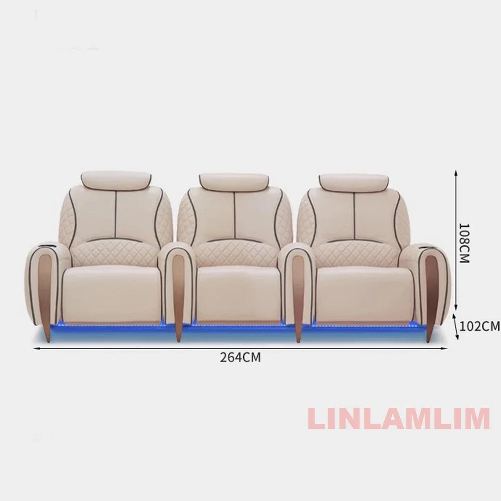 Luxury Electric Recliner Theater Seating Sofa – Modern Home Theater Chairs with LED Lighting, USB, Massage, Cooling Cup Holder