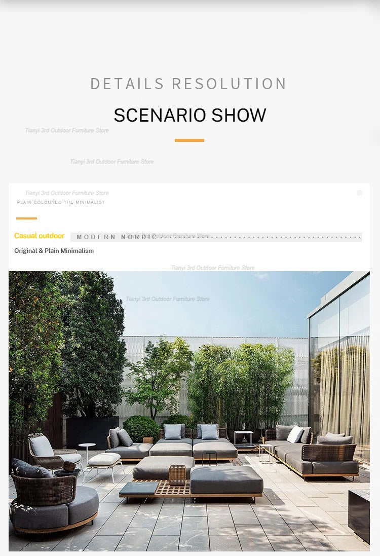 Italian Style Courtyard Villa Solid Wood Garden Sofas Rattan Weaving Modern Garden Sofa Simplicity Outdoor Furniture Divano FYOS