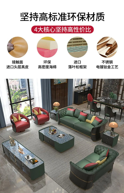 Italian luxury light luxury leather buckle sofa post-modern living room size apartment villa designer new sofa