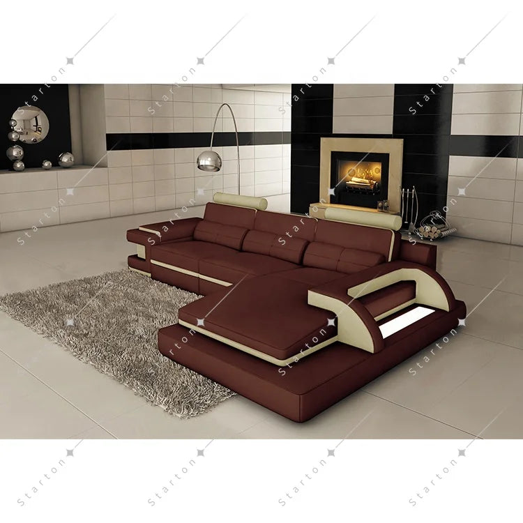 Italian Leather Sectional Sofa Set Red Black L-Shape Living Room Furniture for Office or Apartment Genuine Leather Material