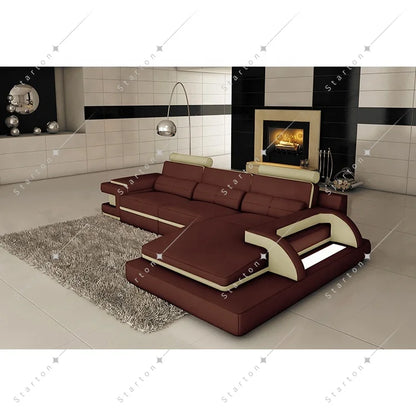 Italian Leather Sectional Sofa Set Red Black L-Shape Living Room Furniture for Office or Apartment Genuine Leather Material