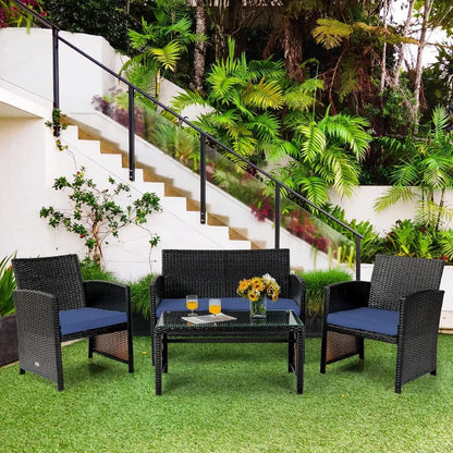4 Piece Patio Furniture Set Outdoor PE Rattan Wicker Sectional Sofa with Cushion and Coffee Table Patio Conversation Se