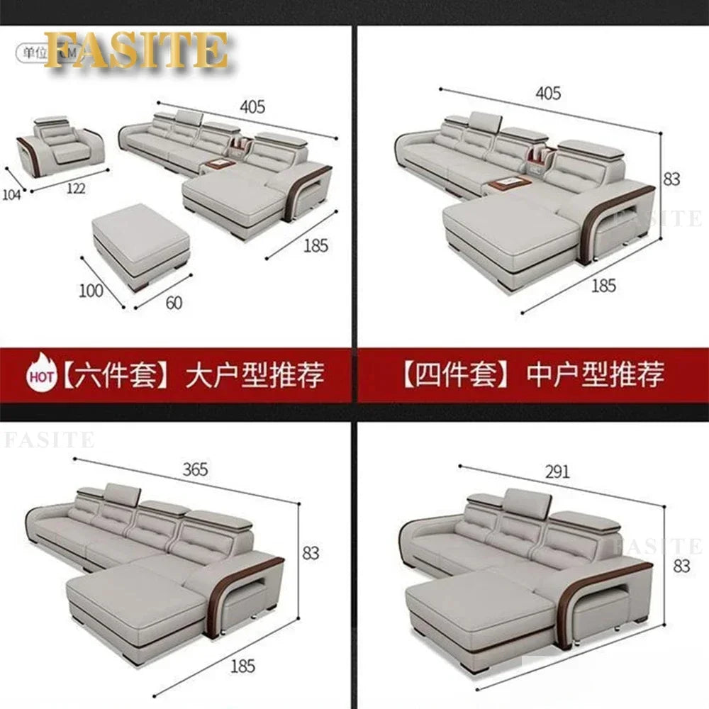 Genuine Leather Sofa With Bluetooth Speaker,USB And Adjustable Headrests - Nordic Italian Couch For Living Room Economically