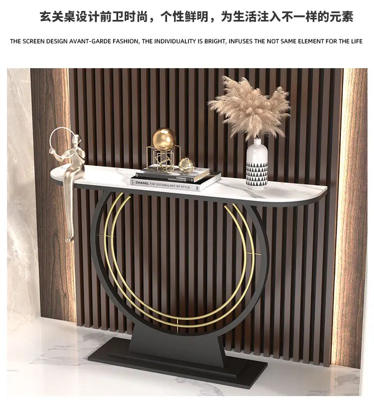 Light luxury entrance table, modern simple narrow case against the wall, aisle corridor decoration, golden end view table, entra