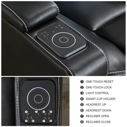 Power Recliner Chair with Adjustable Headrest, Wireless Charger, LED Light, Faux Leather Electric Recliner with Smart Cup Holder