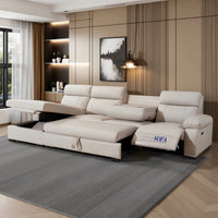Modern Multi-functional l Shape White Leather Leather Sectional  Foldable Storage and Electric Recliner for Living Room Sofas