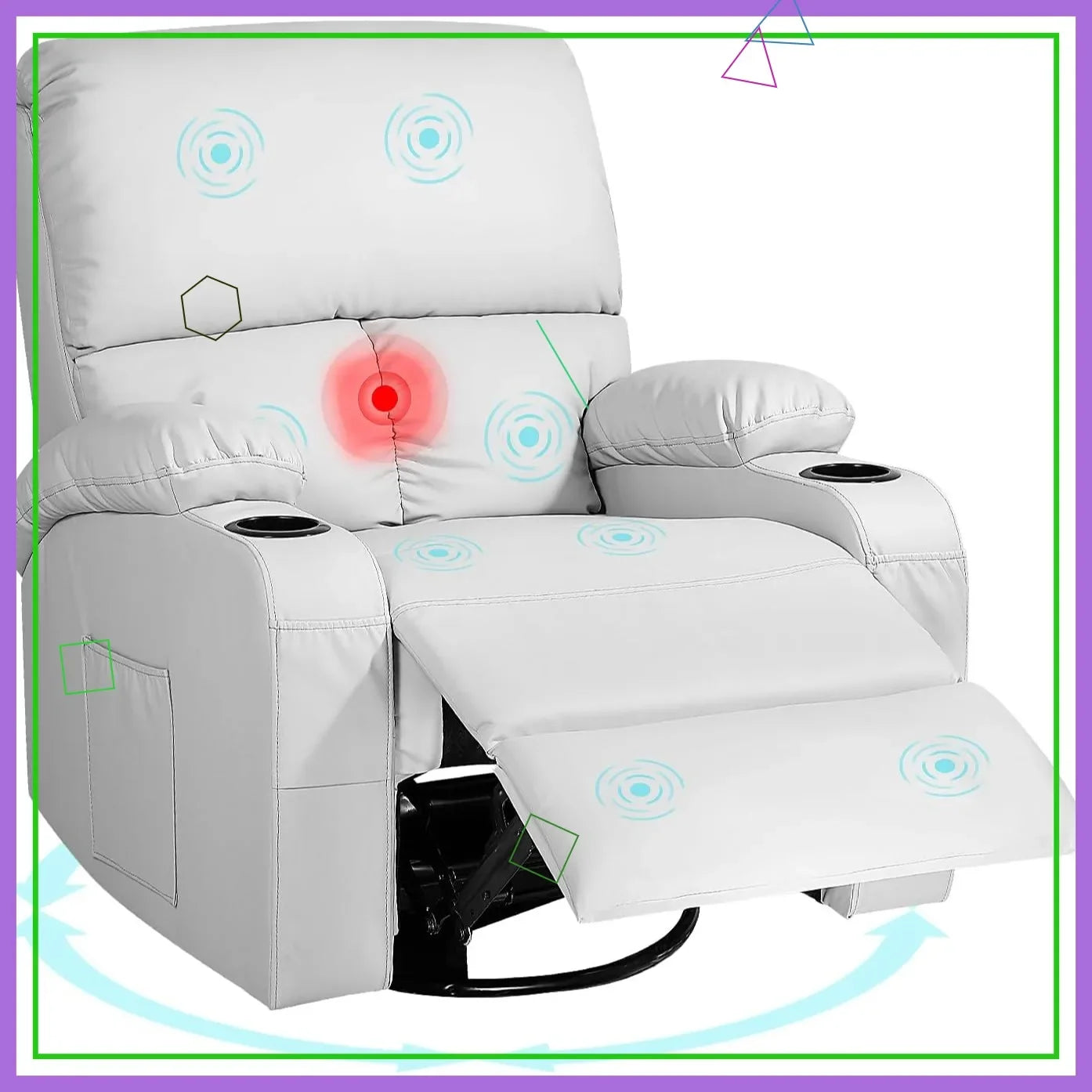 Massage Rocking Recliner Chair with Vibration and Heat, 360° Swivel Recliner for Living Room, Grey