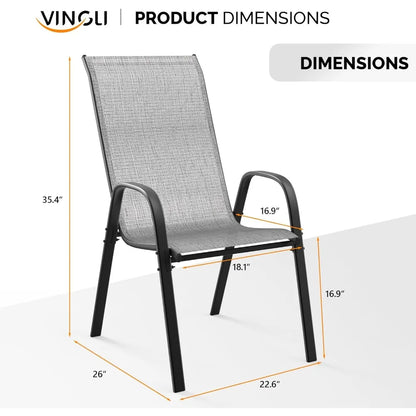 Patio Chairs Set of 8 – Stackable Outdoor Dining Chairs with Comfortable Sling High Back Chairs and Armrests for Lawn, Poolside