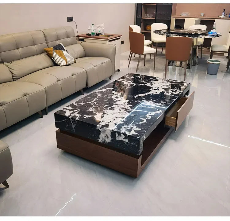 a163  Bulgari black marble luxury stone coffee table living room new walnut light luxury high sense