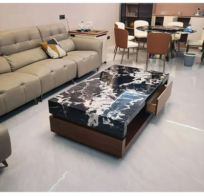 a163  Bulgari black marble luxury stone coffee table living room new walnut light luxury high sense