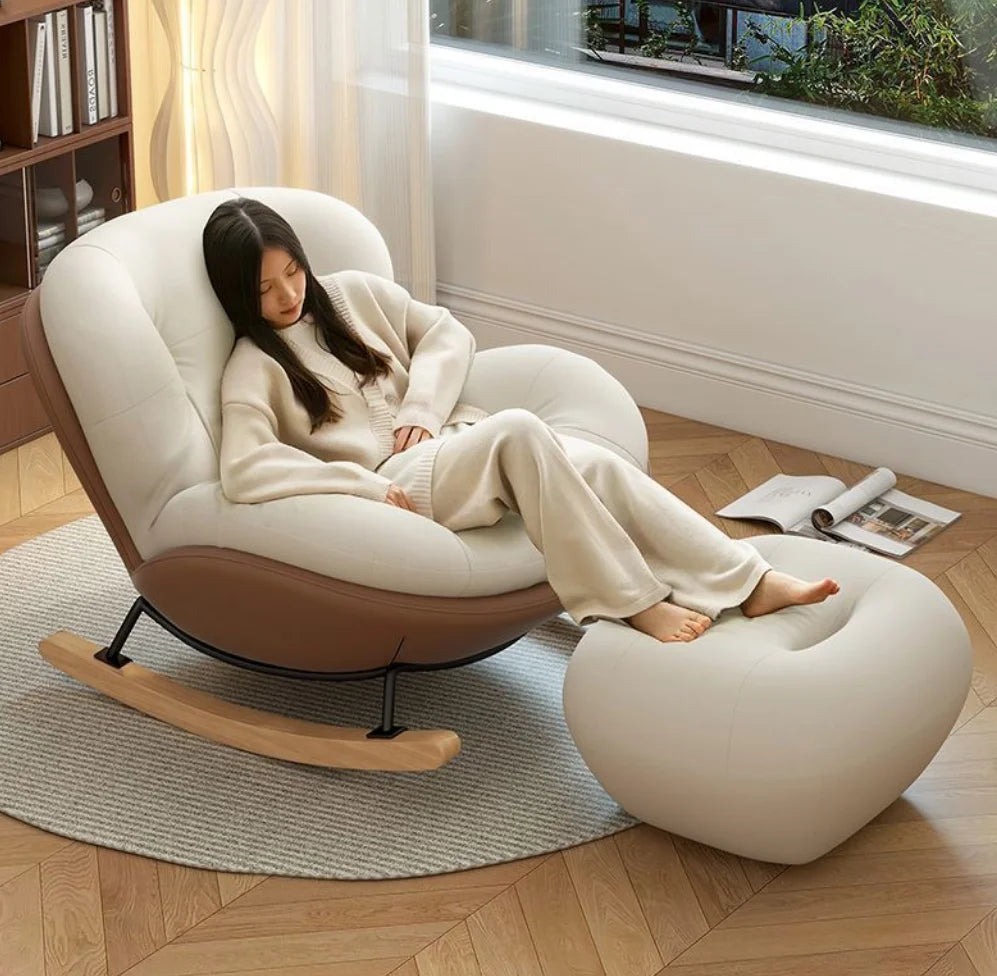 Cozy Snail Wooden Rocking Chair for Balcony and Living Room Lazy Large Rocking Sofa Chair for Leisure Time in Living Room