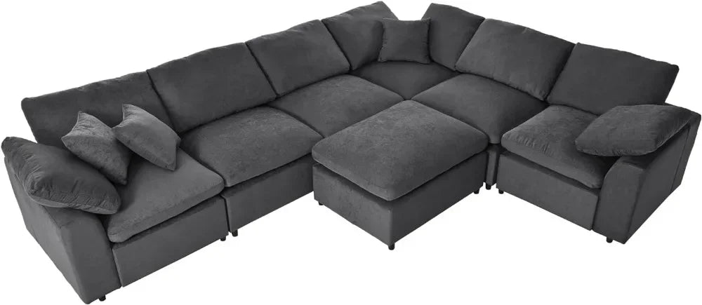 For Oversized Modular Sectional Sofa Set, Modern 6-7 Seater L Shaped Corner Couch with Ottoman for Living Room,Grey