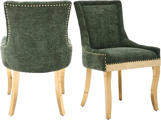 Fabric Upholstered Side Chairs Set of 2, Solid Wood Kitchen Dining Room Chairs with Nailheads Legs (Fabric Beige)